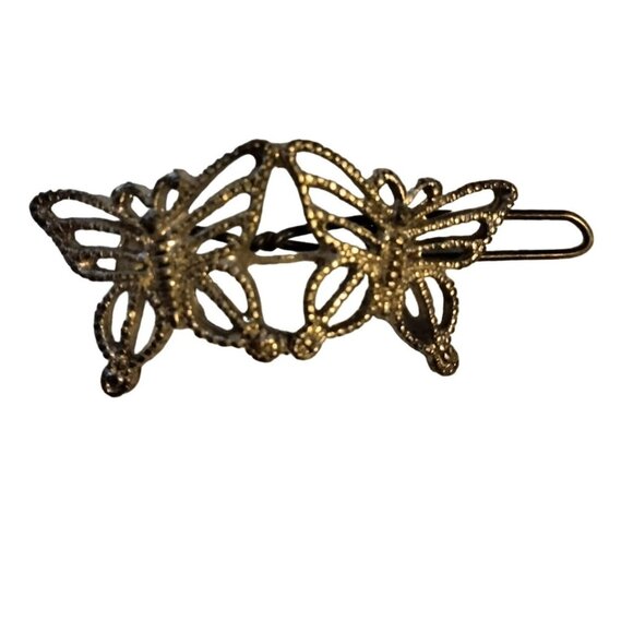 Girls Butterfly Barrette Vintage Sliver Metal Hair Clip - Picture 1 of 8